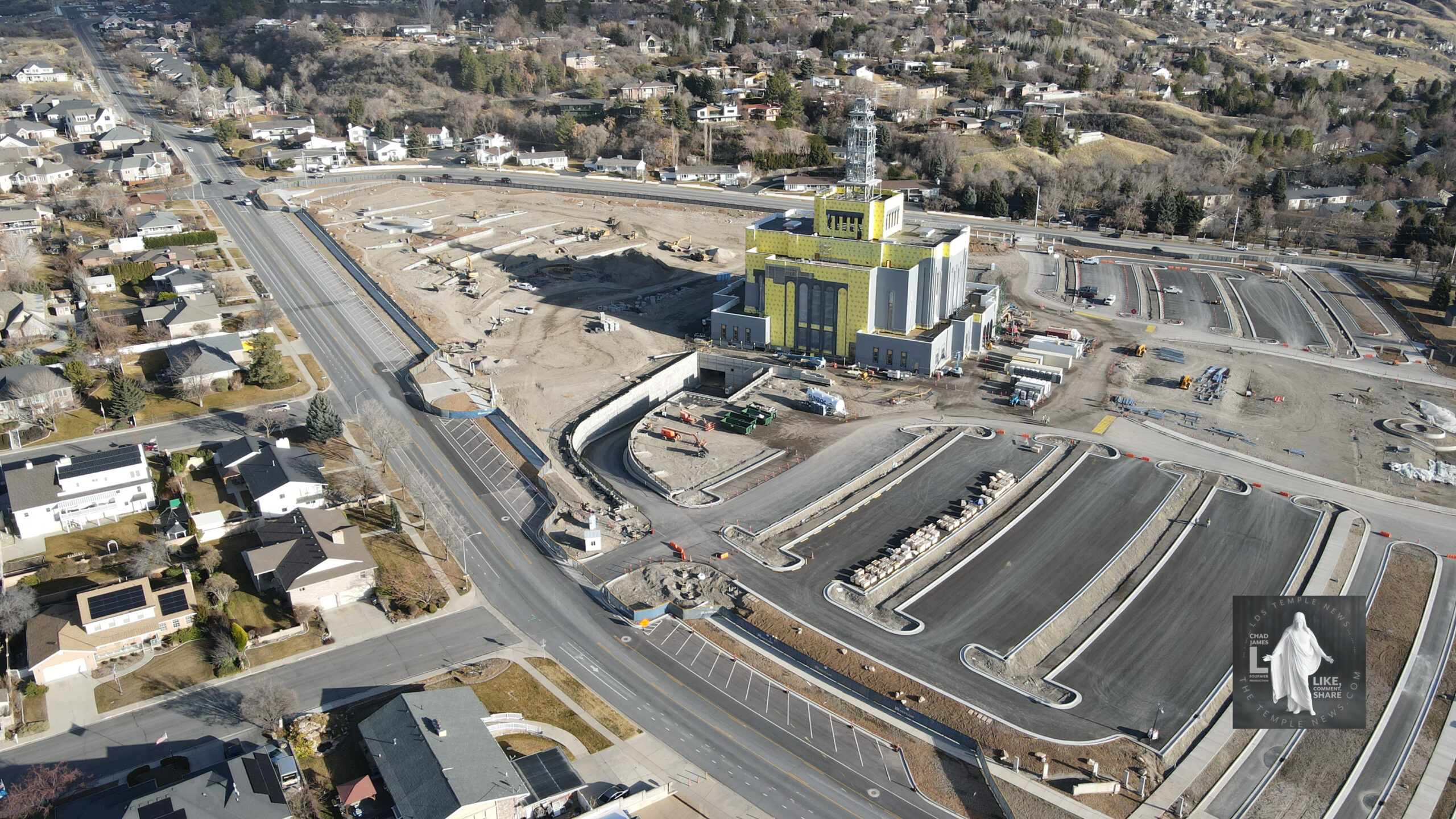 Aerial Construction progress at the Provo Utah Rock Canyon Temple