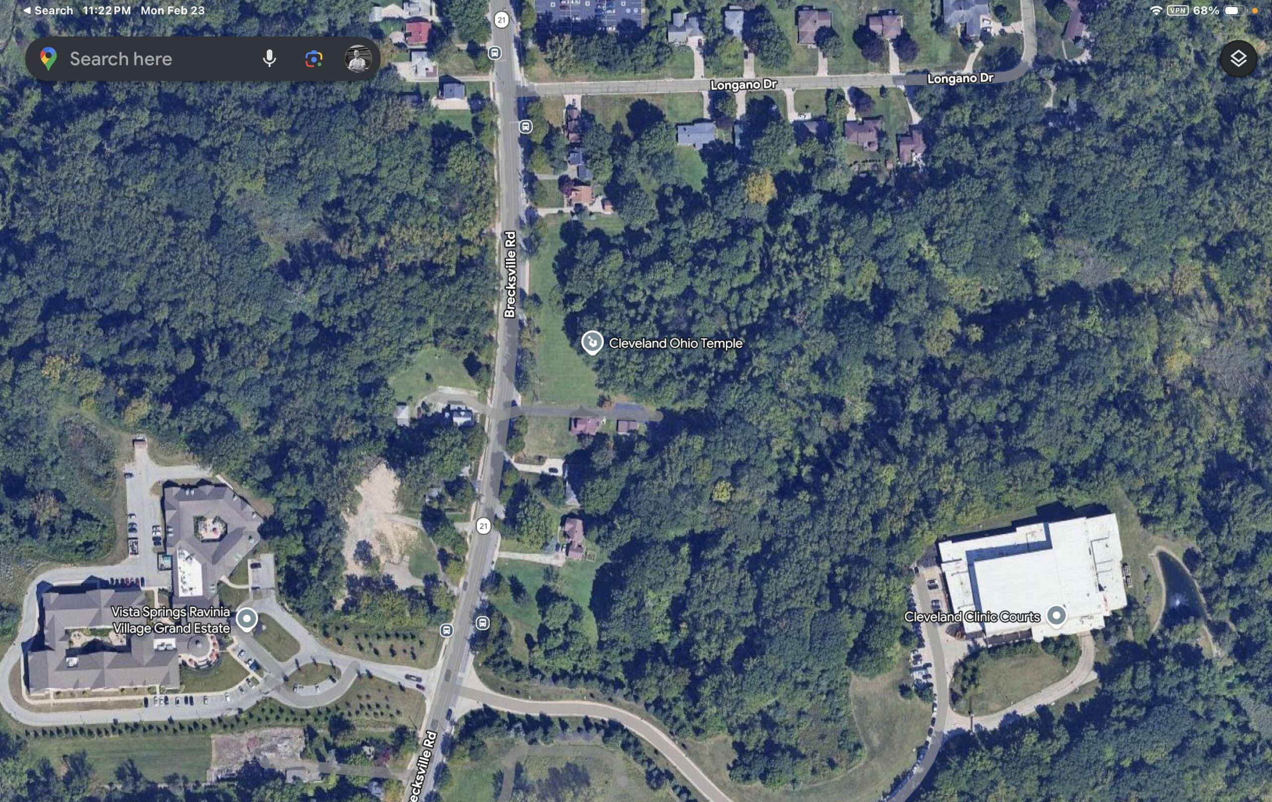 Regional Map of the Cleveland Ohio Temple
