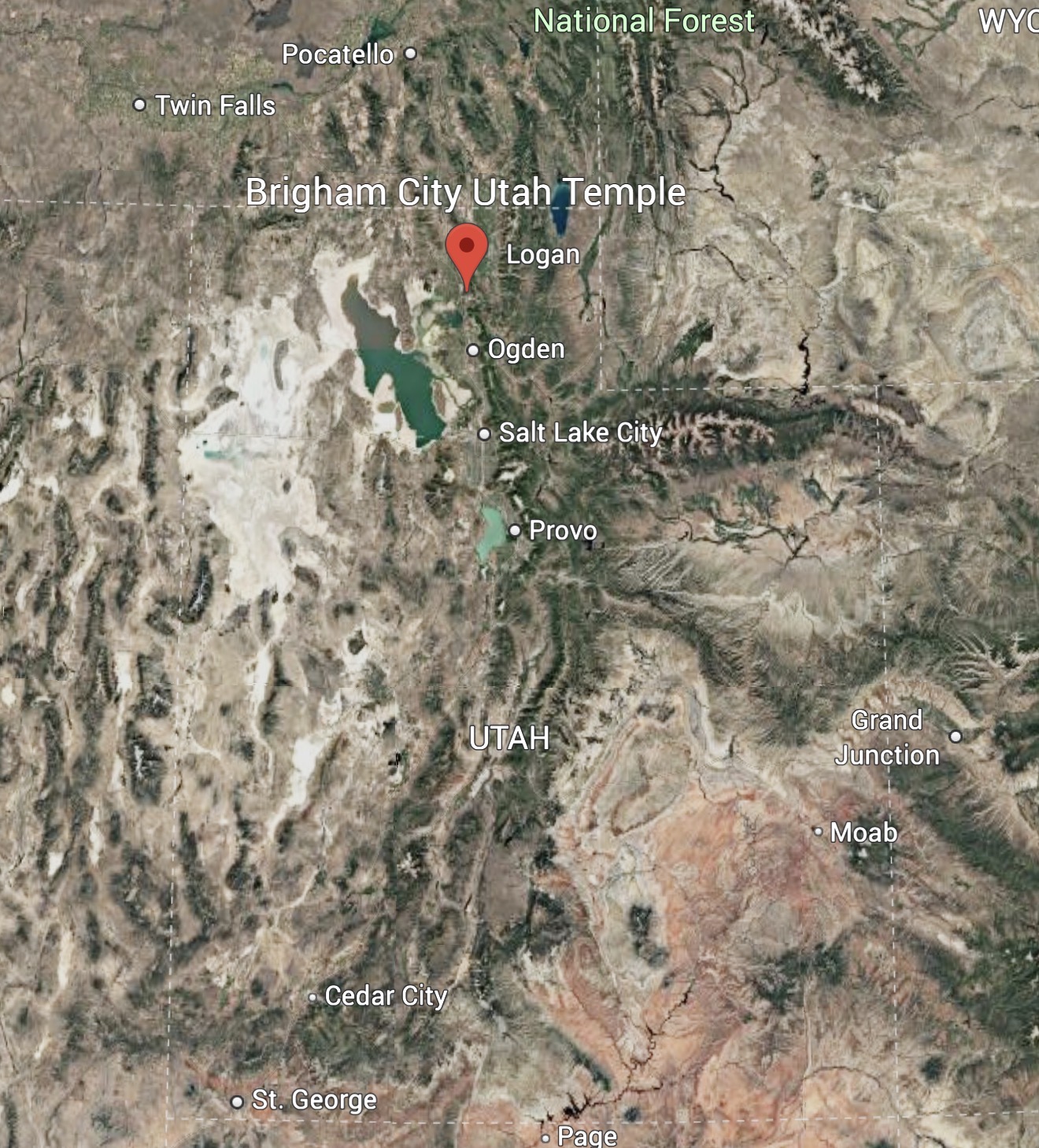 Regional Map of the Brigham City Utah Temple