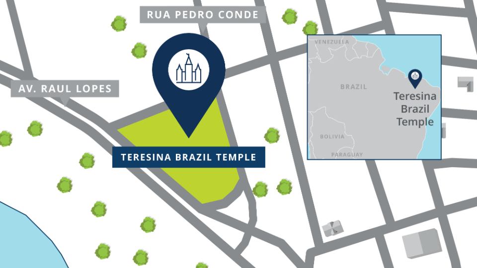 A map showing the location of the Teresina Brazil Temple