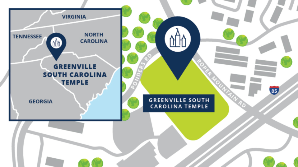 A map showing the location of the Greenville South Carolina