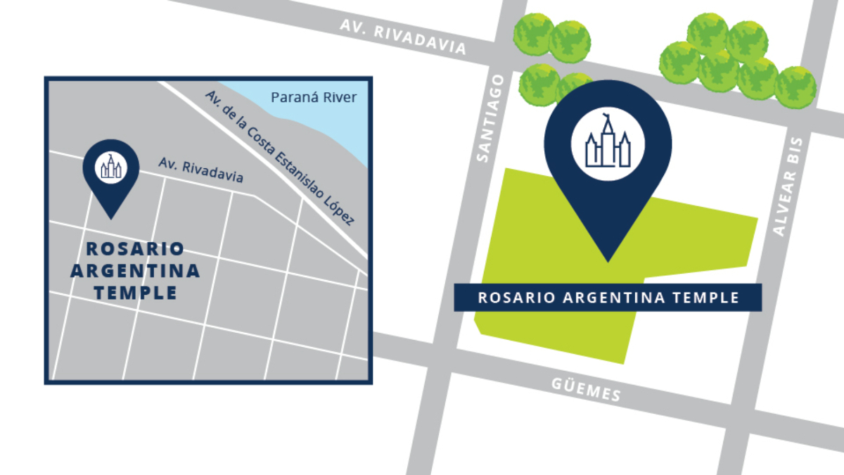 A map showing the location of the Rosario Argentina Temple