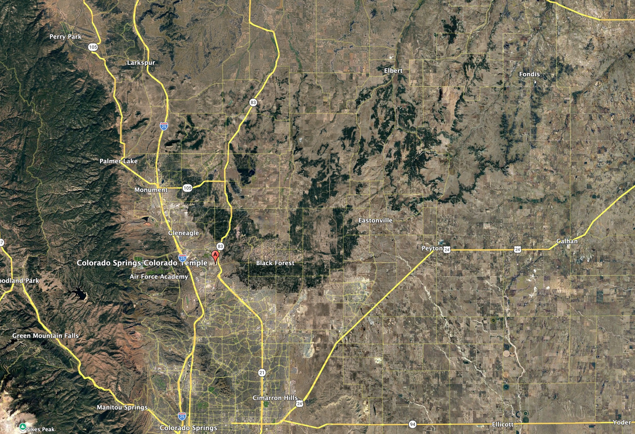 Regional Map of the Colorado Springs Colorado Temple