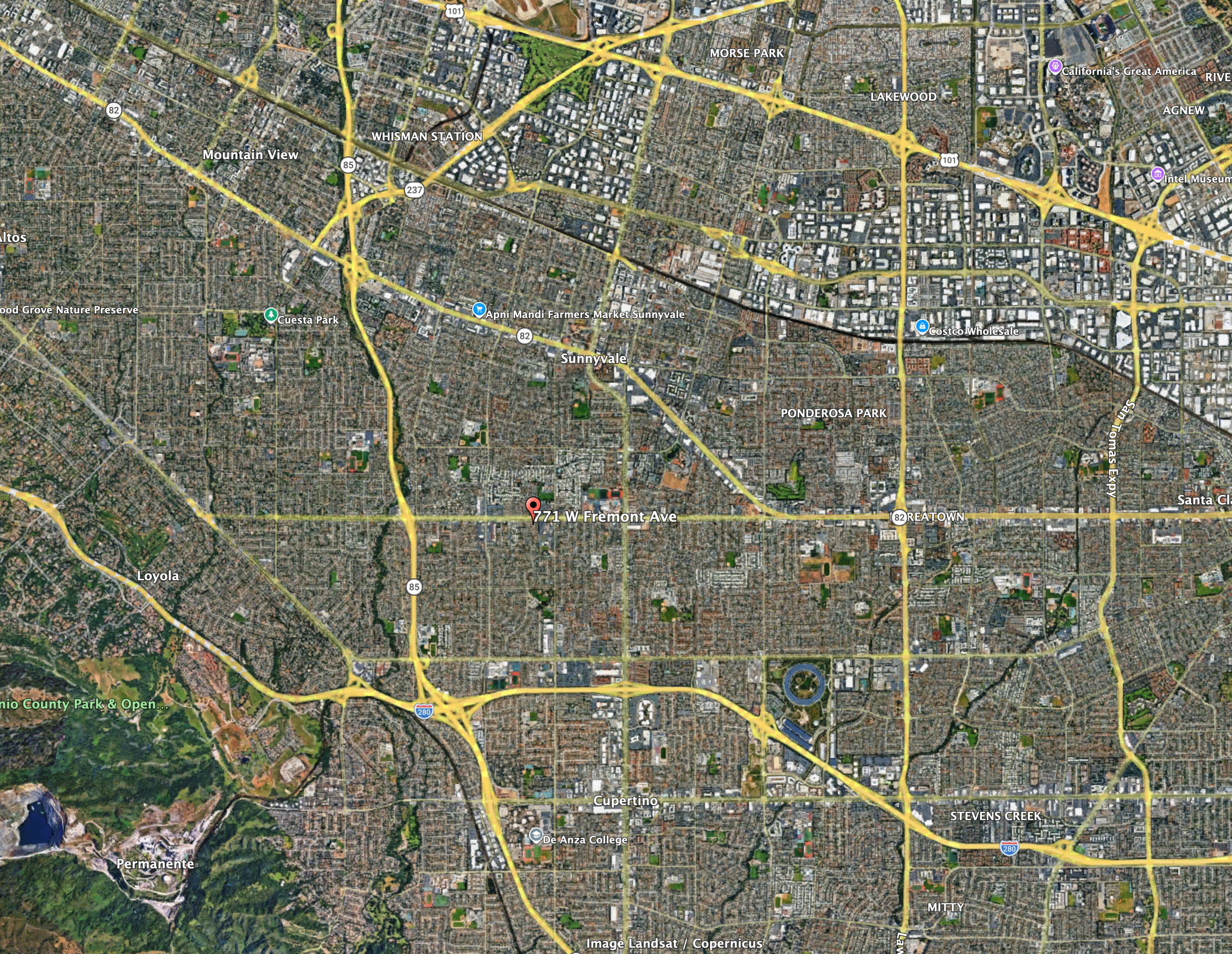 Regional Map of the Sunnyvale California Temples