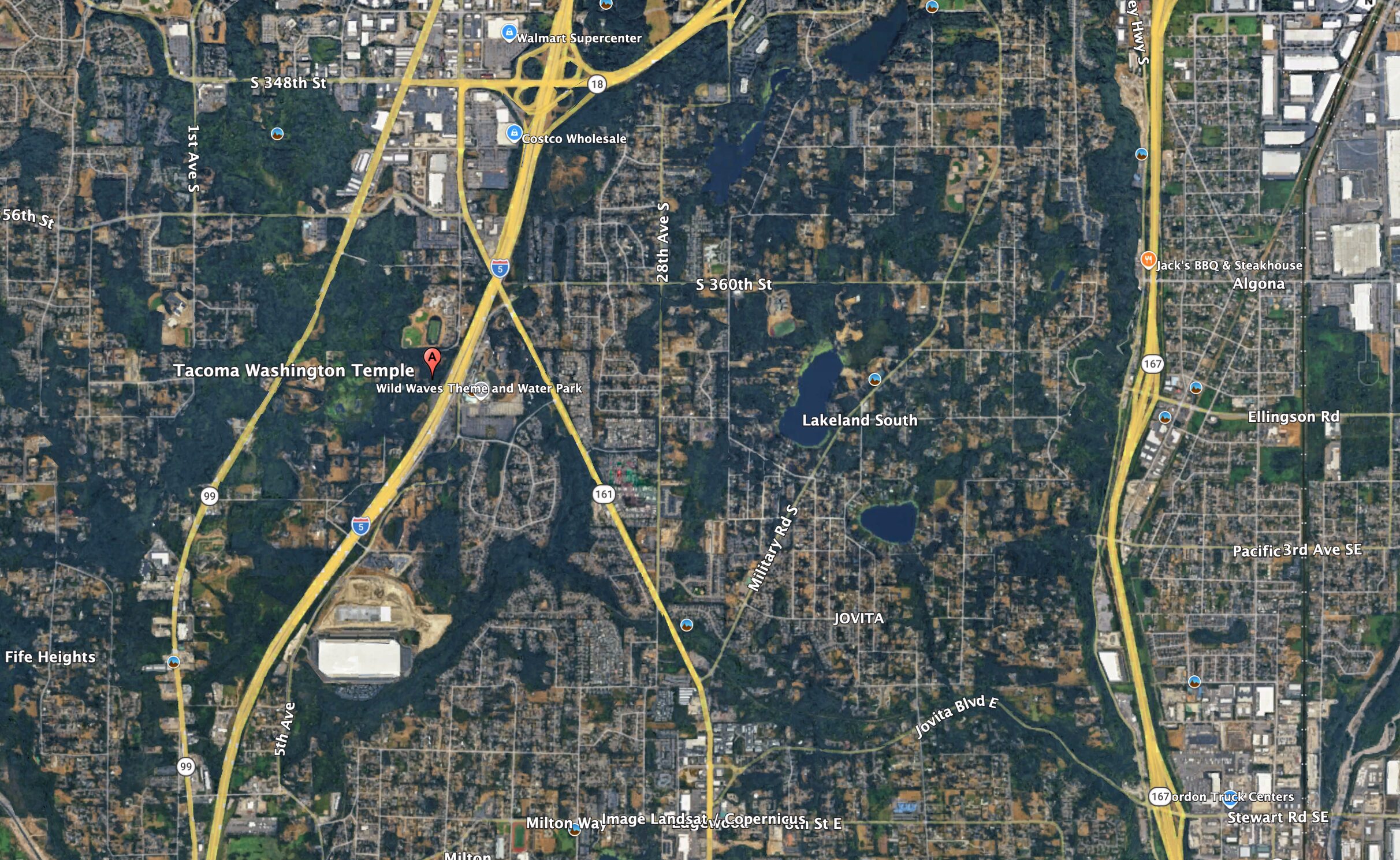 Regional Map of the Tacoma Washington Temple