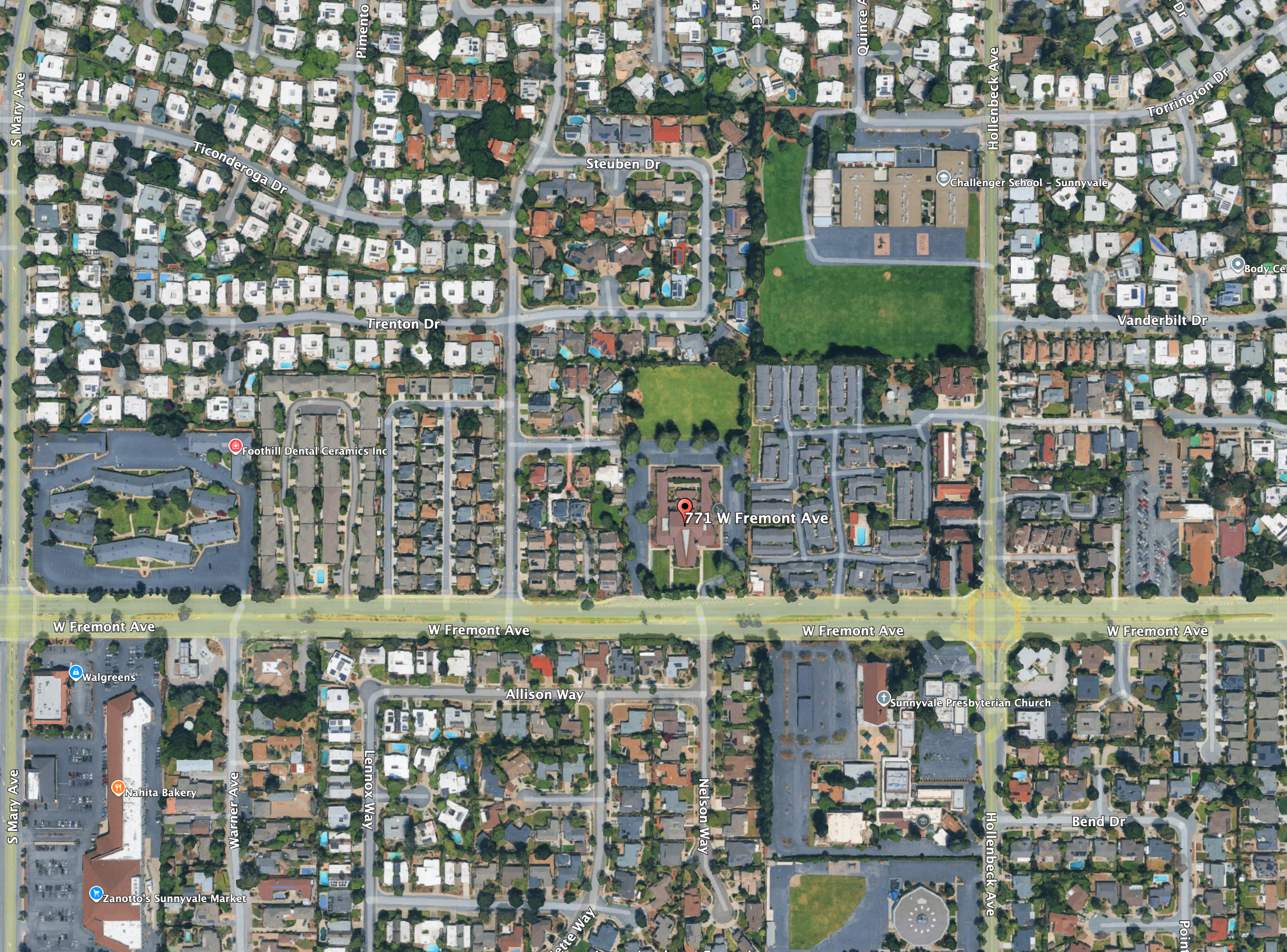 Street Map of the Sunnyvale California Temple