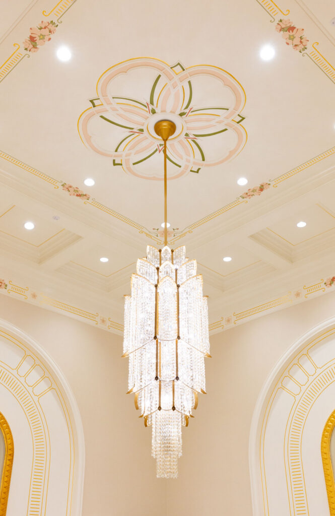 A chandelier inside the Modesto California Temple